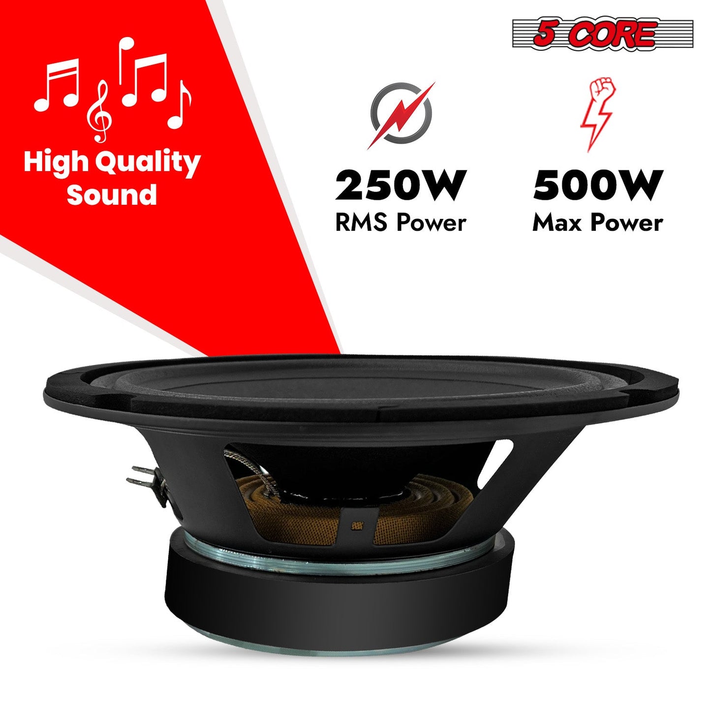 5Core 8 Inch Midrange Door Speaker 500W Subwoofer W Aluminum Bullet 4Ω Sub Woofer