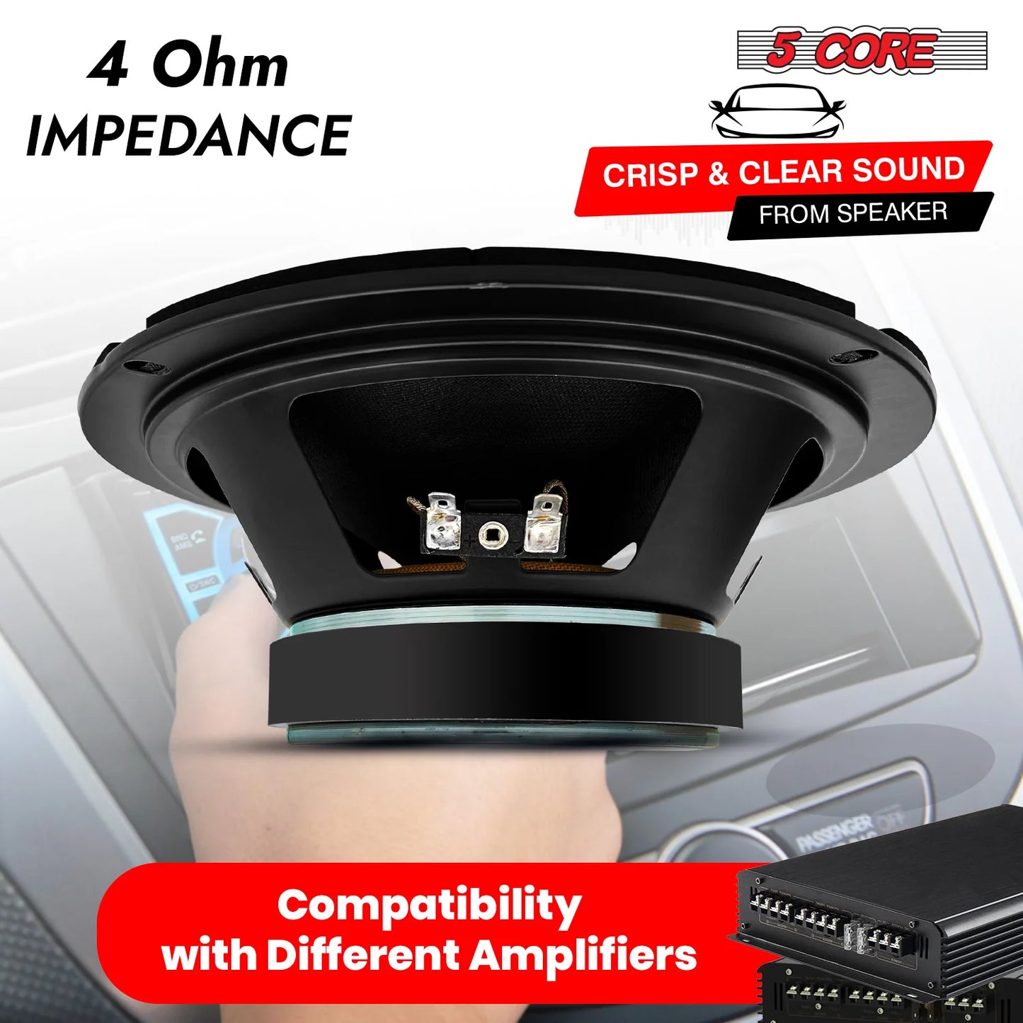 5Core 8 Inch Midrange Door Speaker 500W Subwoofer W Aluminum Bullet 4Ω Sub Woofer