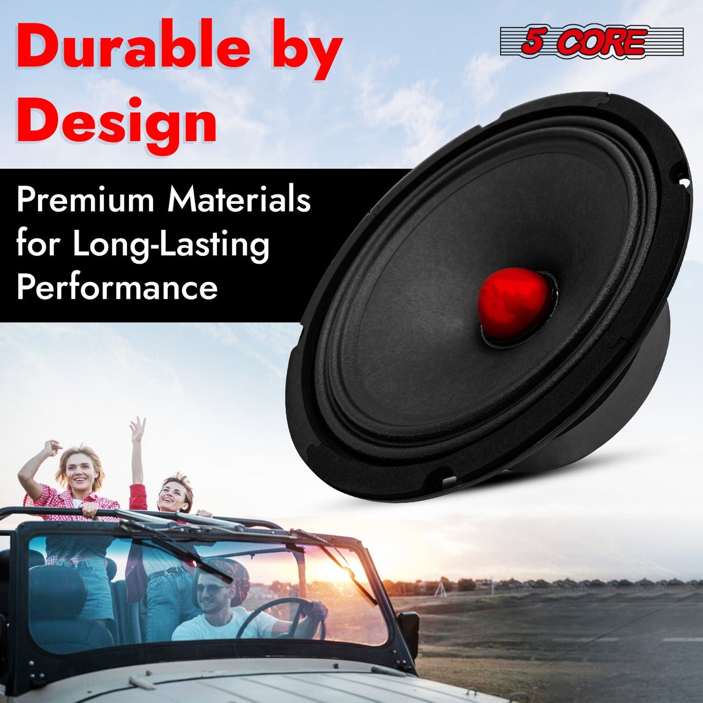 5Core 8 Inch Midrange Door Speaker 500W Subwoofer W Aluminum Bullet 4Ω Sub Woofer