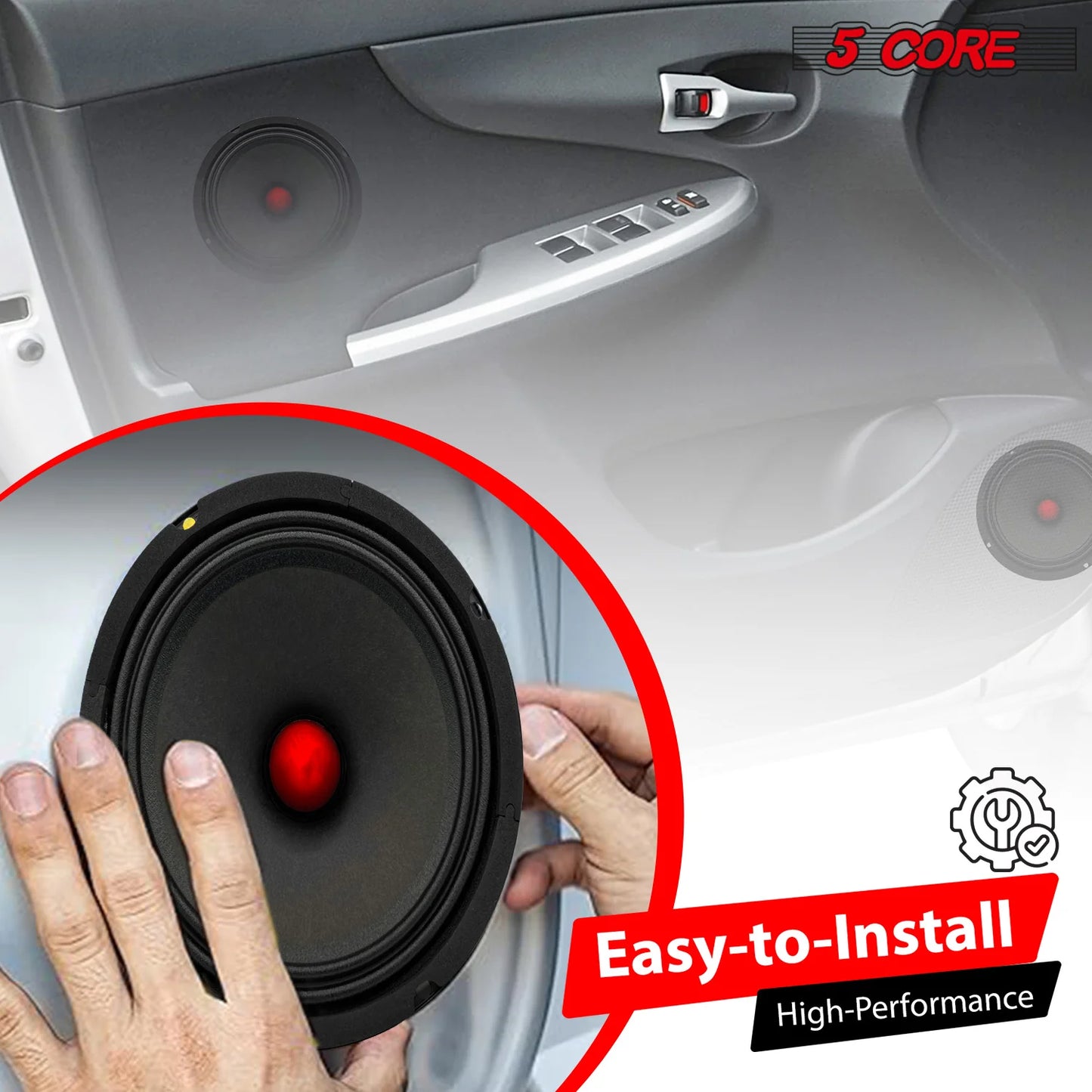 5Core 8 Inch Midrange Door Speaker 500W Subwoofer W Aluminum Bullet 4Ω Sub Woofer