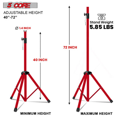 5Core Speaker Stand Tripod Tall Adjustable 72 Inch DJ Pole Mount Studio Monitor Stands RED