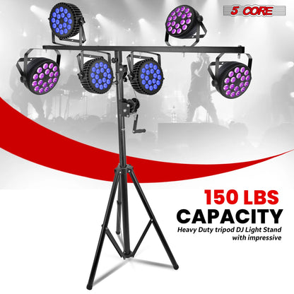 5Core DJ Light Stand Stage Lighting Truss System Hand Crank Heavy Duty Adjustable T Bar Mount Tripod