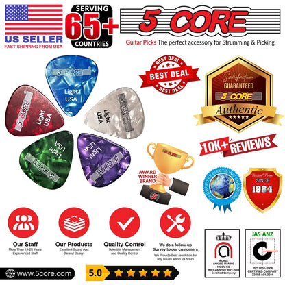 5Core Guitar Picks Celluloid Light Gauge 0.46Mm Pick - Acoustic Electric Bass Guitars RED