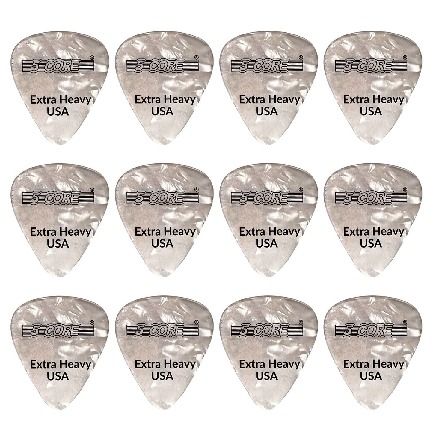 5Core Guitar Picks 1.2Mm Celluloid Extra Heavy Gauge Pick - Acoustic Electric Bass Guitars WHITE