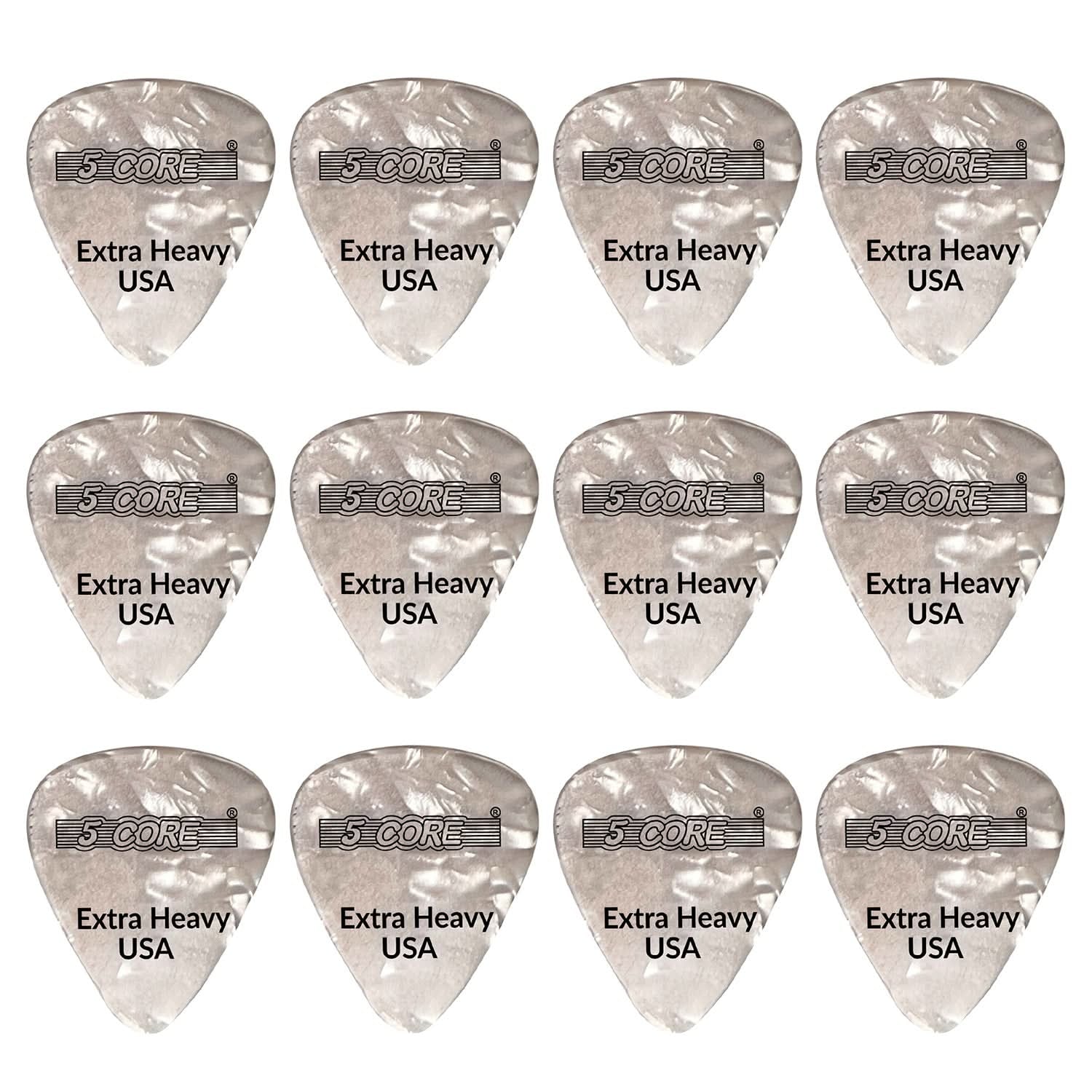 5Core Guitar Picks 1.2Mm Celluloid Extra Heavy Gauge Pick - Acoustic Electric Bass Guitars WHITE