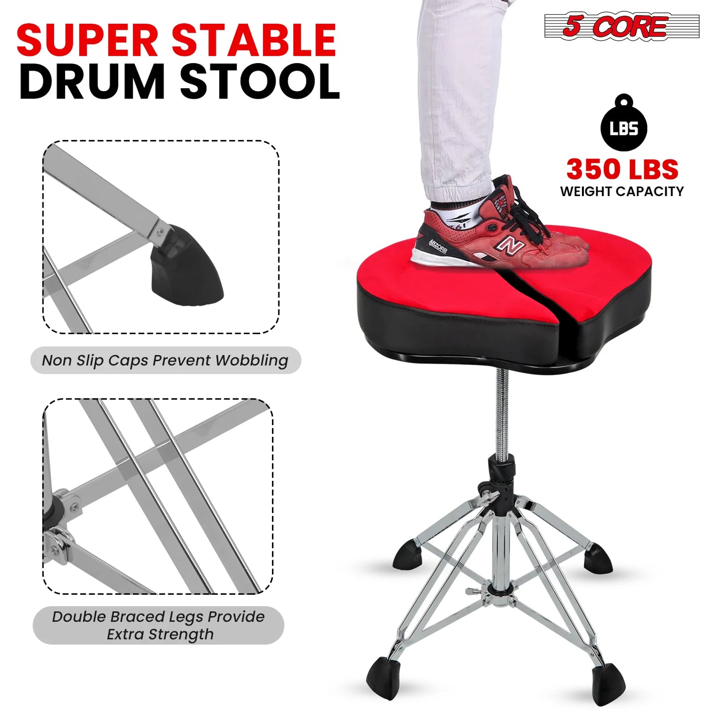 5Core Drum Throne Sponge Padded Guitar Stool Drummer Seat for Adults & Kids