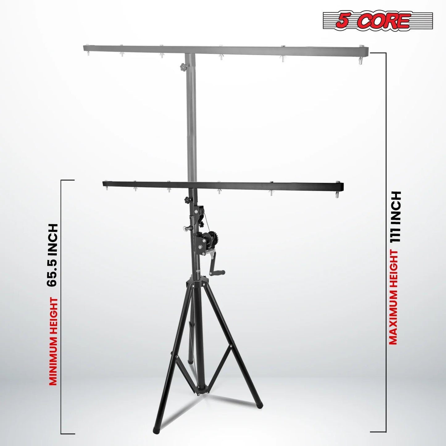 5Core DJ Light Stand Stage Lighting Truss System Hand Crank Heavy Duty Adjustable T Bar Mount Tripod