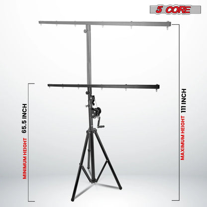 5Core DJ Light Stand Stage Lighting Truss System Hand Crank Heavy Duty Adjustable T Bar Mount Tripod