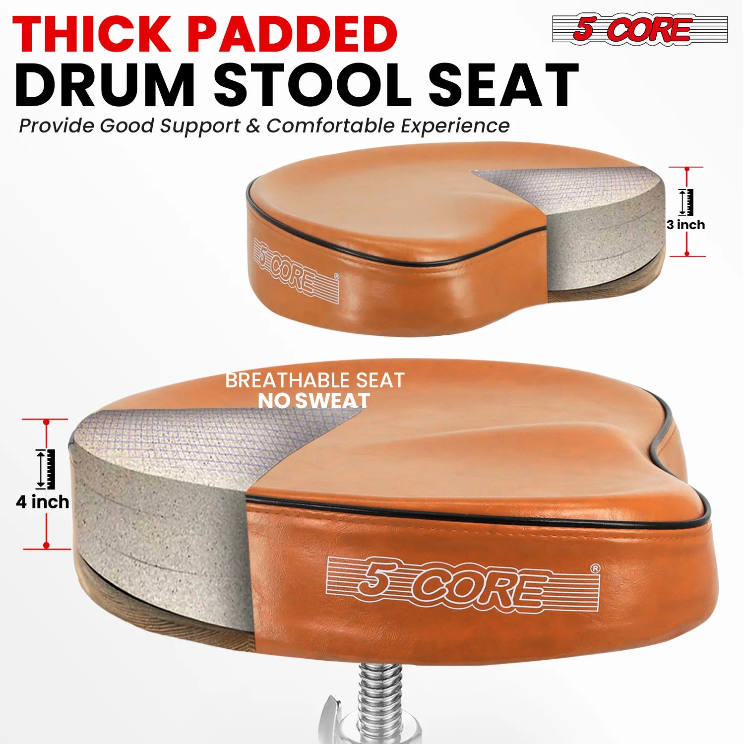 5Core Drum Throne Padded Guitar Stool Saddle Drummer Seat for Adults & Kids BROWN
