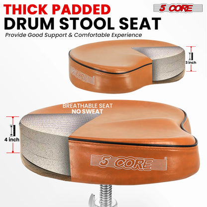 5Core Drum Throne Padded Guitar Stool Saddle Drummer Seat for Adults & Kids BROWN