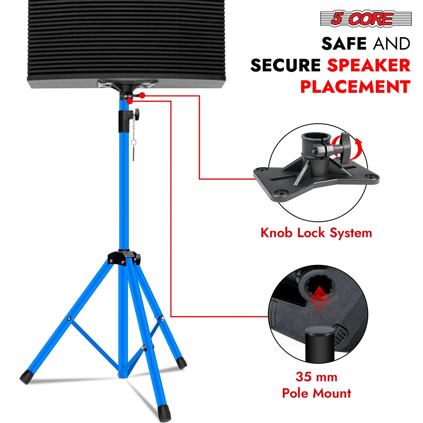 5Core Speaker Stand Tripod Tall Adjustable 72 Inch DJ Studio Monitor Stands Pole Mount BLUE