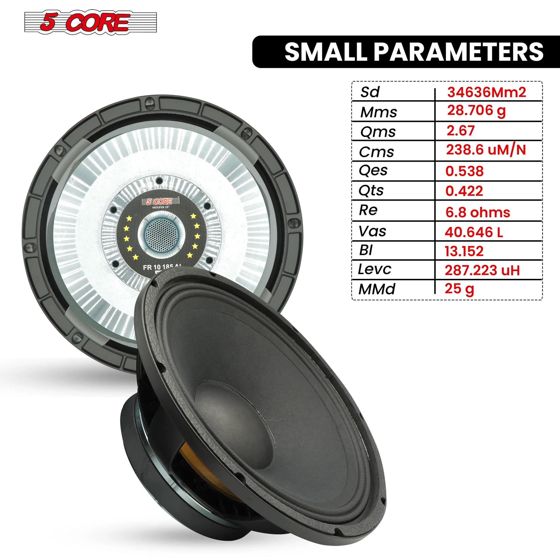 5 CORE 10 Inch Subwoofer Speaker 600W Max 8 Ohm Full Range Replacement DJ Bass Loudspeaker