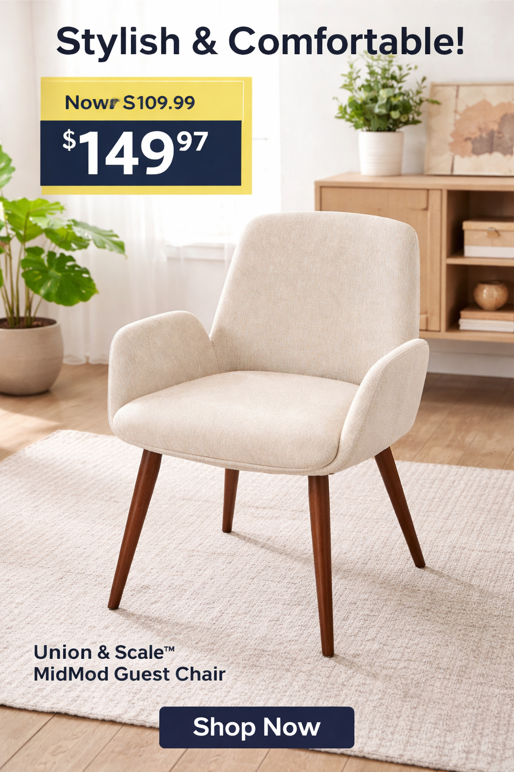 MidMod by Union & Scale Fabric Guest Chair - Cream