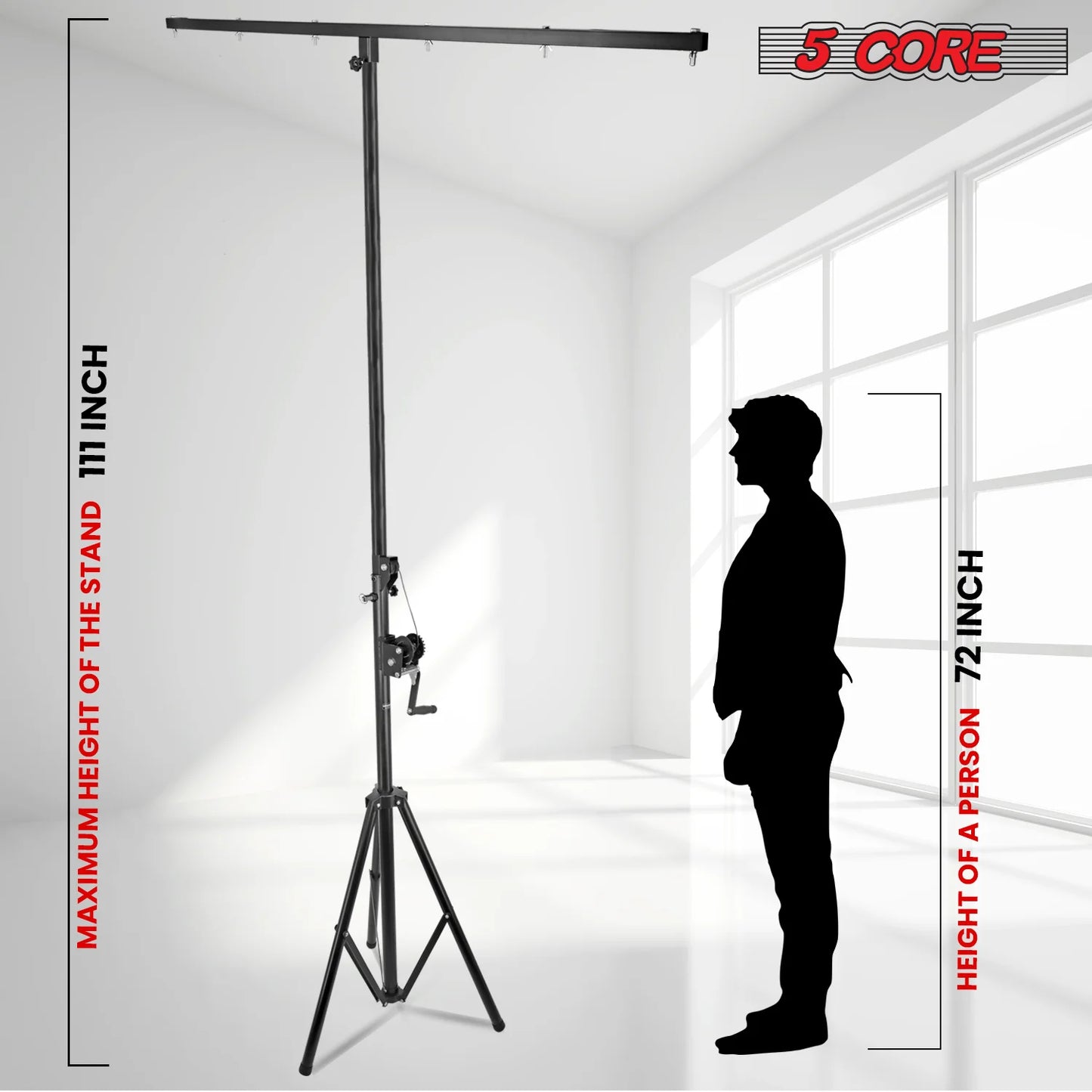 5Core DJ Light Stand Stage Lighting Truss System Hand Crank Heavy Duty Adjustable T Bar Mount Tripod