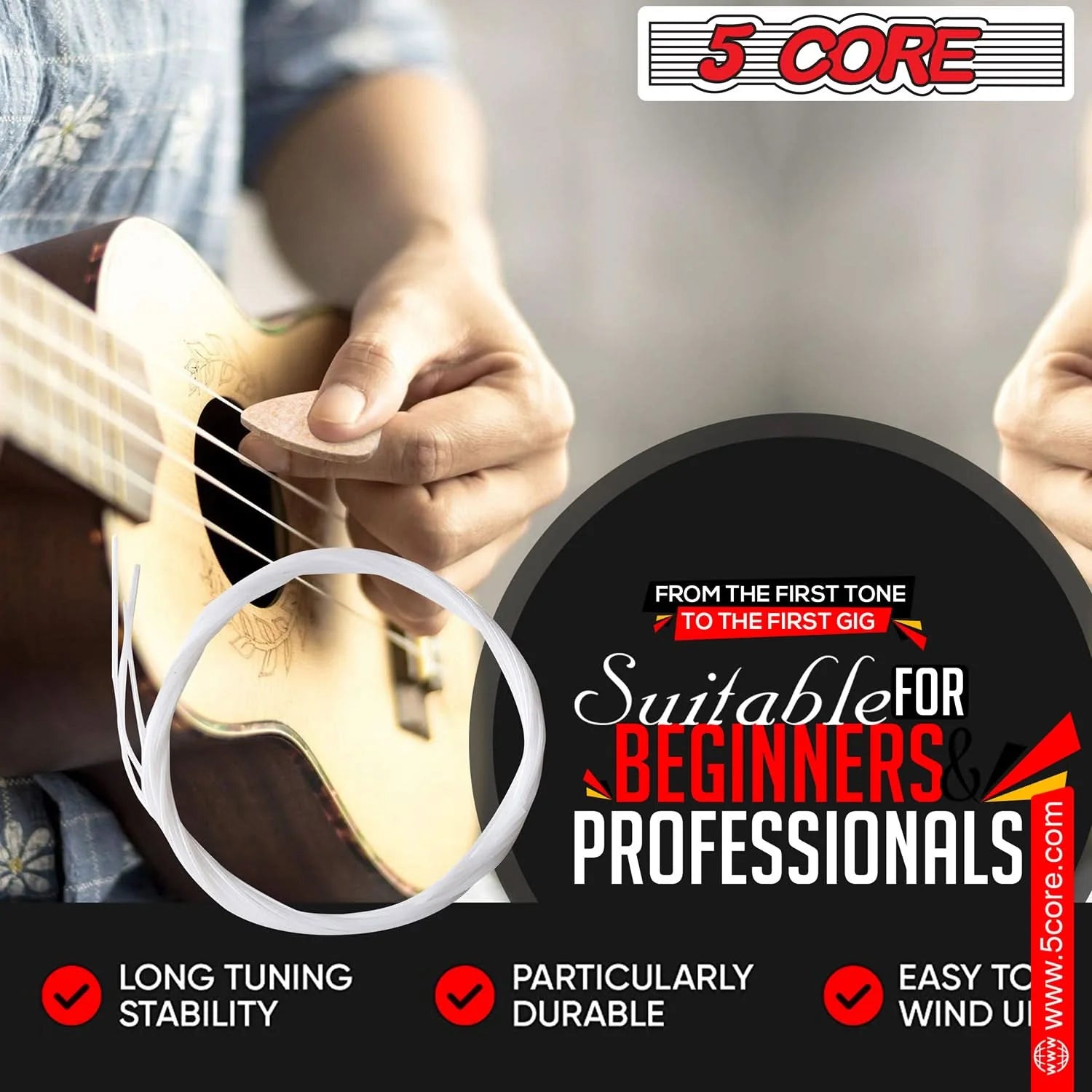 5Core Ukulele Strings Nylon W Deep Bright Tone Consistent Reliable Durability Uku String