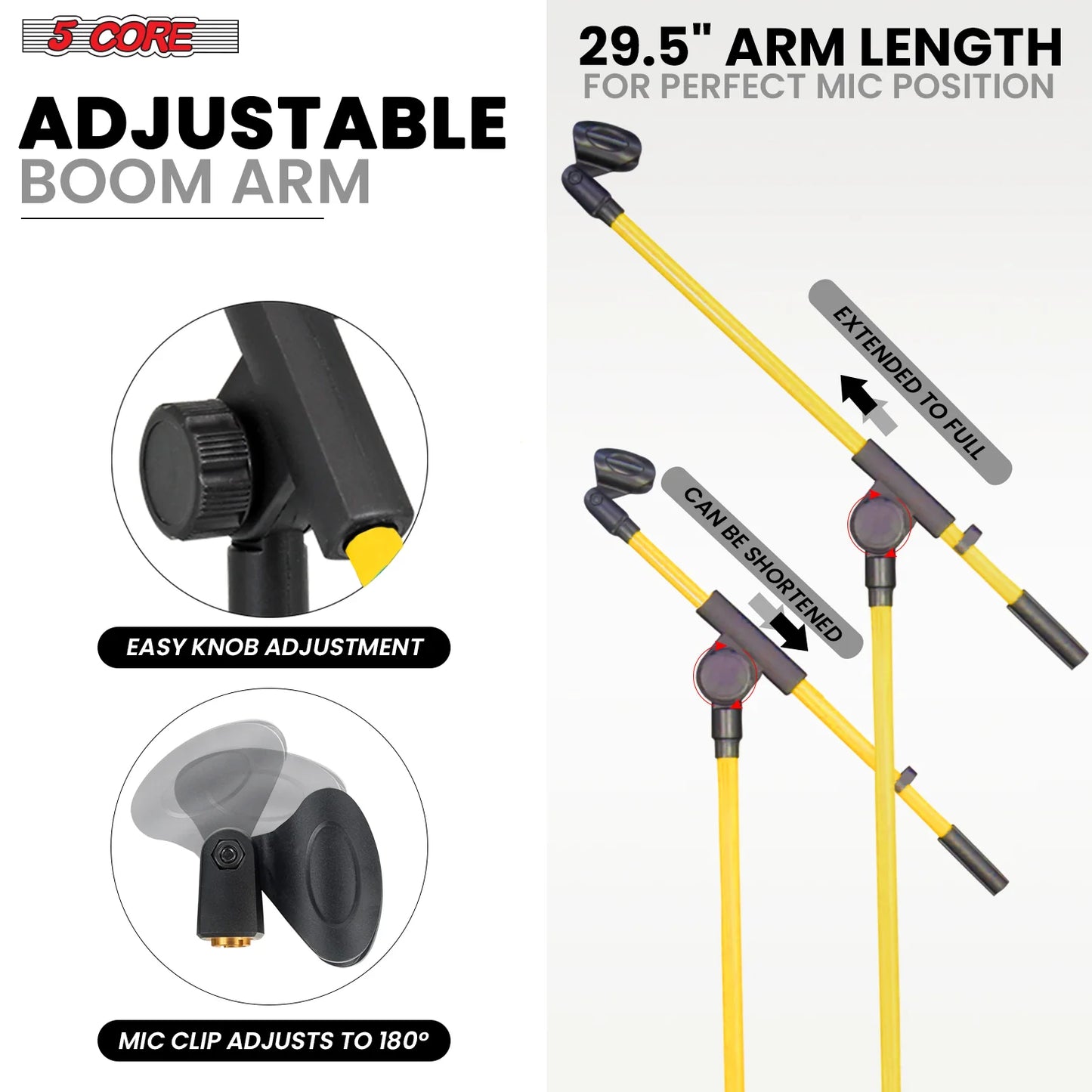 5Core Tripod Mic Stand Adjustable Holder Floor Microphone Boom Arm