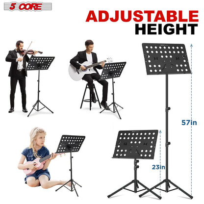 5Core Music Stand for Sheet Music Portable Tripod Adjustable Folding Note Holder BLACK